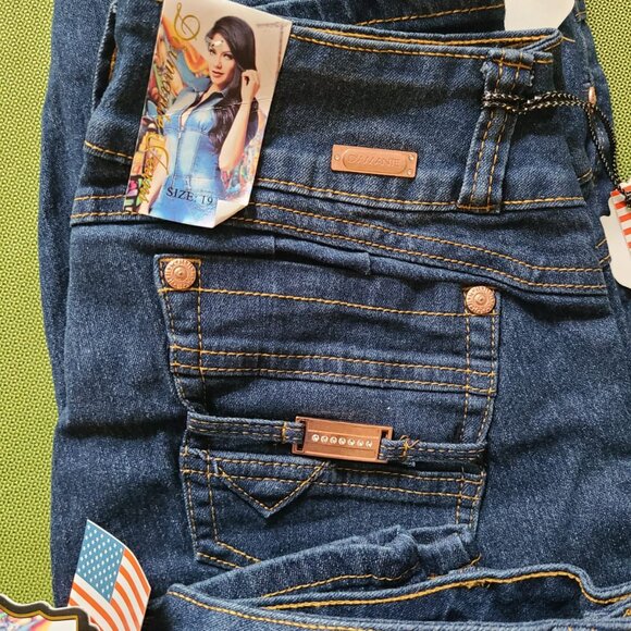 plus size destroyed butt lift Colombia Jeans size 21 skinny stretch indigo navy - Picture 4 of 9